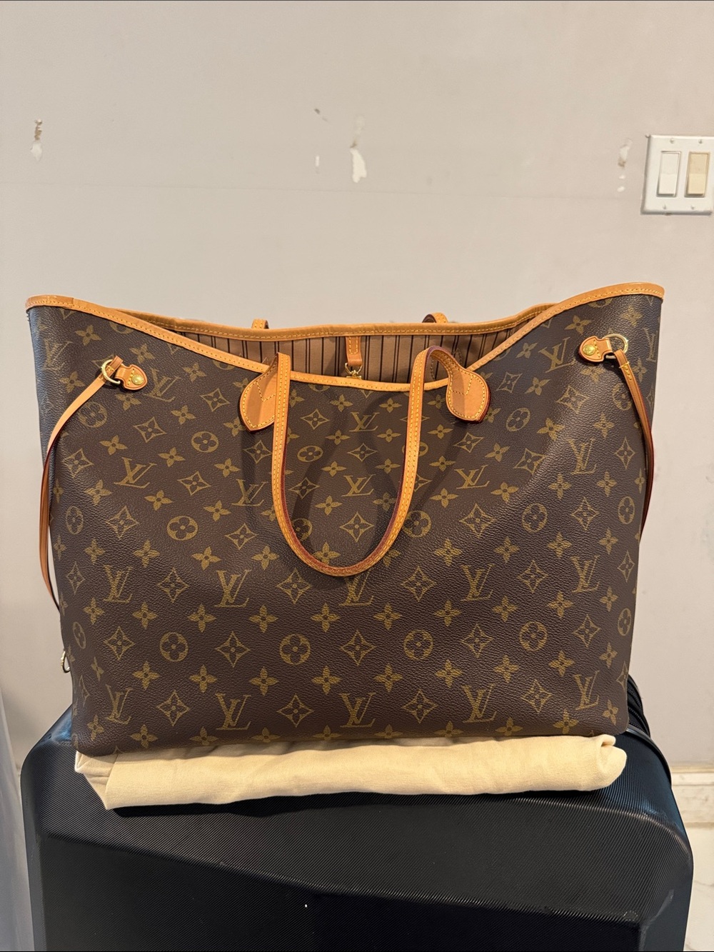 Louis Vuitton Monogram Canvas Tote with Tan Leather Trim